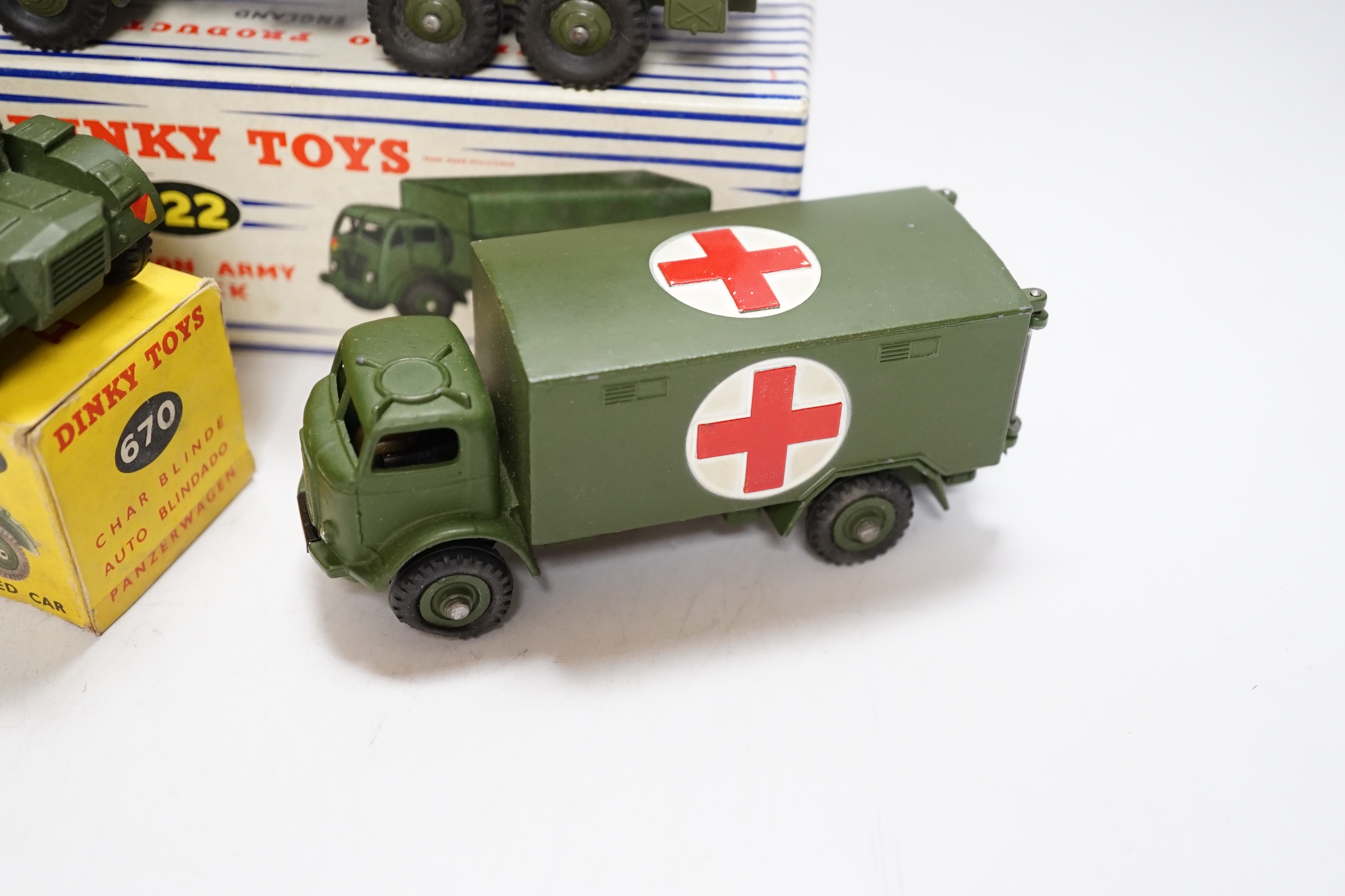 Eleven boxed military Dinky Toys